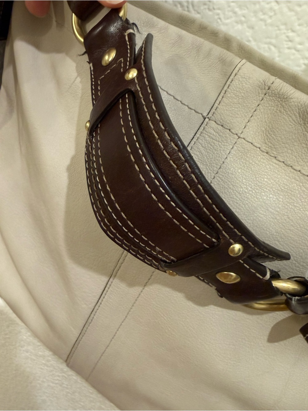 Coach Vintage Carly Ivory Leather Hobo Bag Y2K Brass Hardware Authentic - Picture 10 of 14